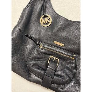 Michael Kors Shoulder Bag Leather Austin Black Pebbled Grain Large Purse Tote